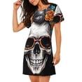 thumbnail image 2 of Fotbe Flower Horn Skull A Bata de Dormir para Mujer con Estampado, Camisón de Algodón de Manga Corta, Ropa de Dormir Casual, 2 of 6