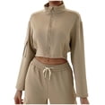 thumbnail image 4 of BiZtdJrK Womens Zip Up Cropped Sweatshirt High Neck Long Sleeve Cargo Jacket Fashion Y2k Street Sweatshirt Jackets with Pocket Khaki XXL, 4 of 4
