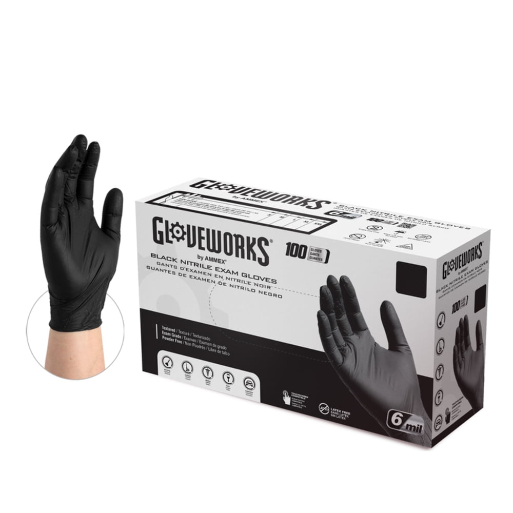Gloveworks Gloveworks Nitrile Disposable Exam Gloves Medium Black