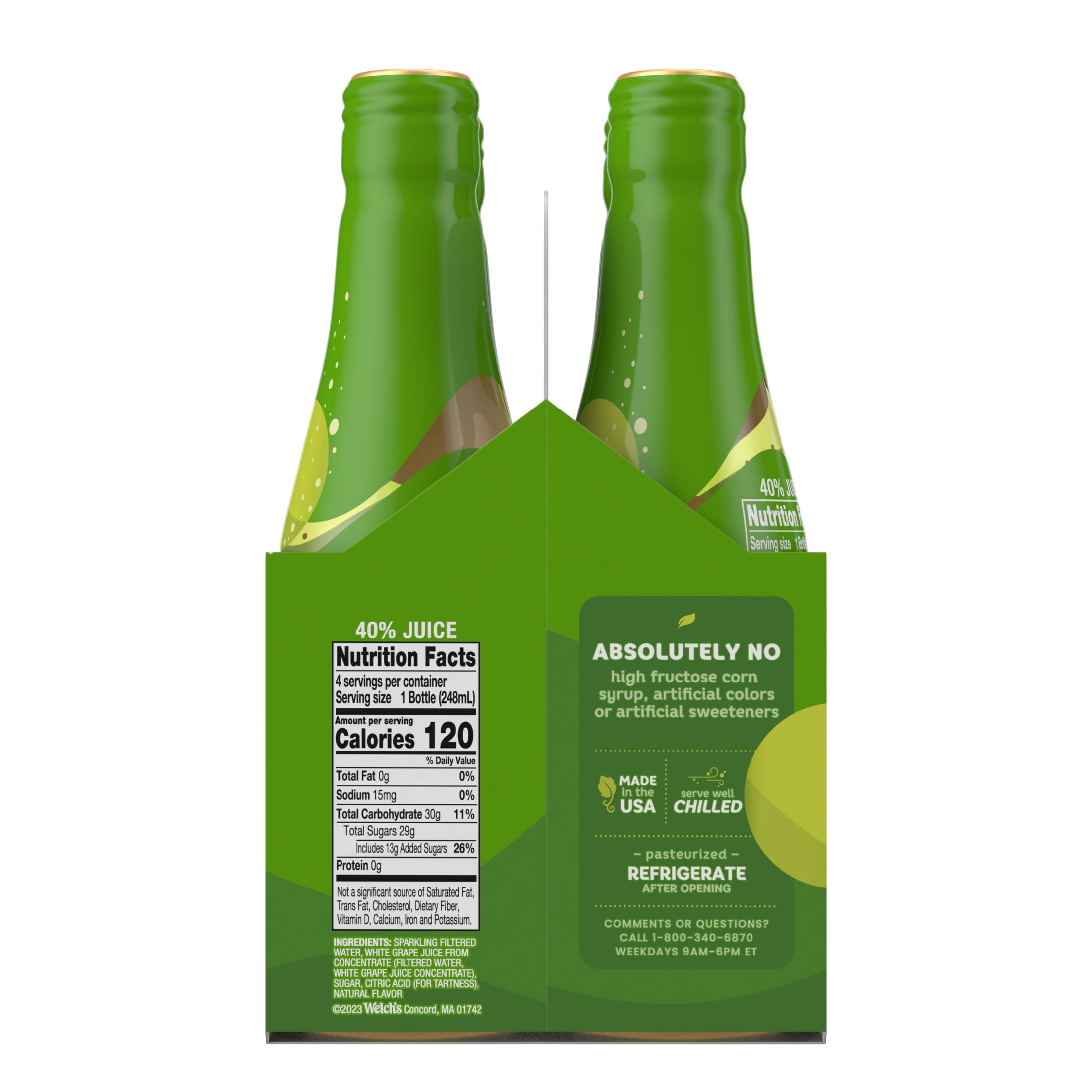 Welch's Non-Alcoholic Sparkling Juice Cocktail, White Grape, 8.4 fl oz Bottle 4 Pack