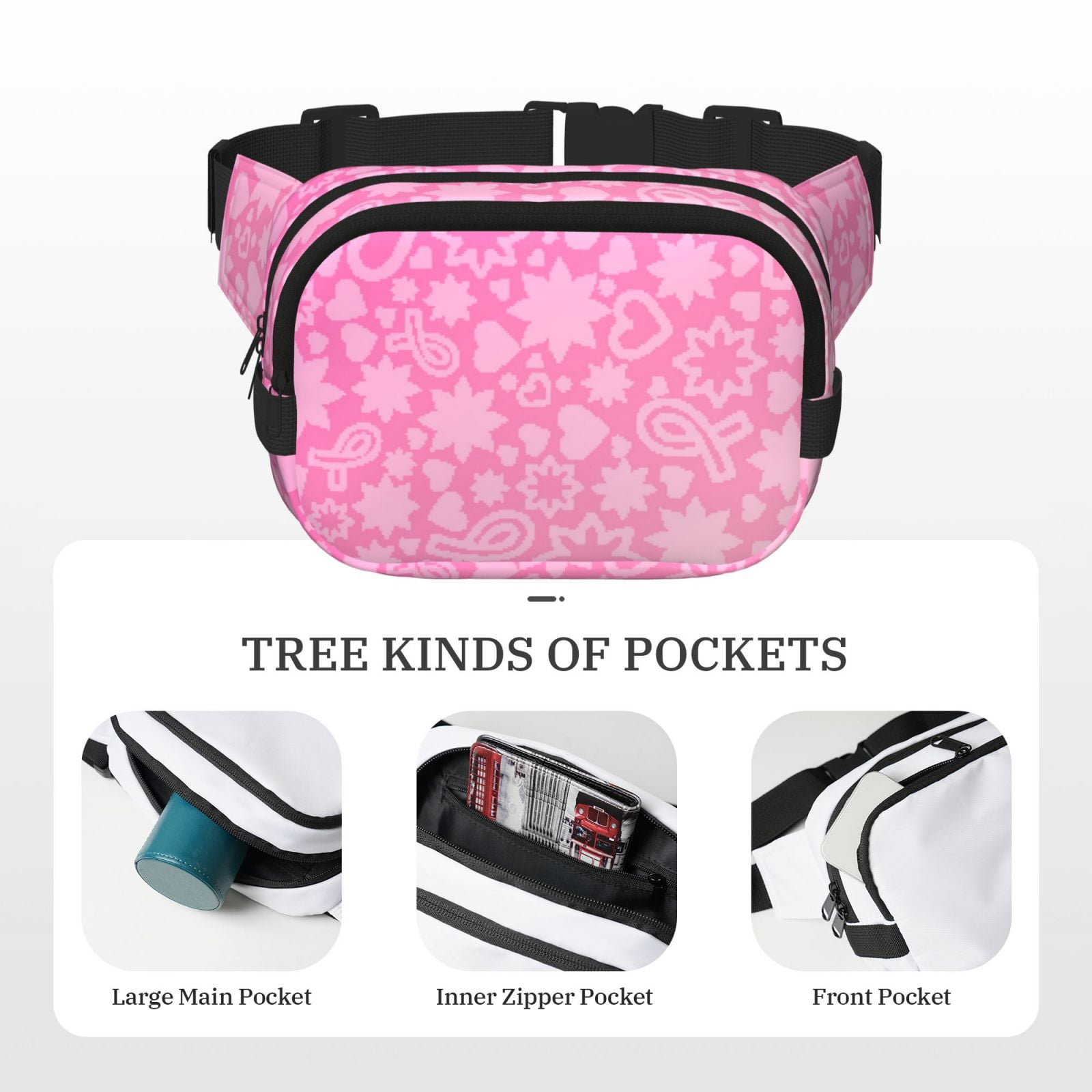 Hirioo Breast CancerN Ribbons Awareness for Double Layer Waist Bag Adjustable Fanny Pack For Travel Running Hiking
