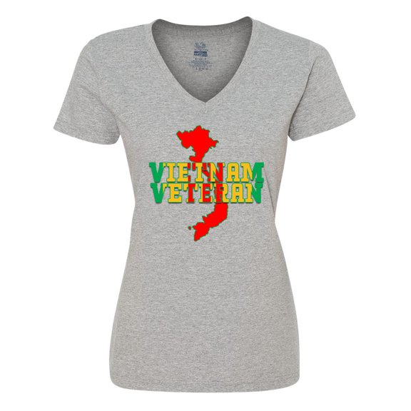 Inktastic Vietnam Veteran in Green Gold and Red Women's V-Neck T-Shirt