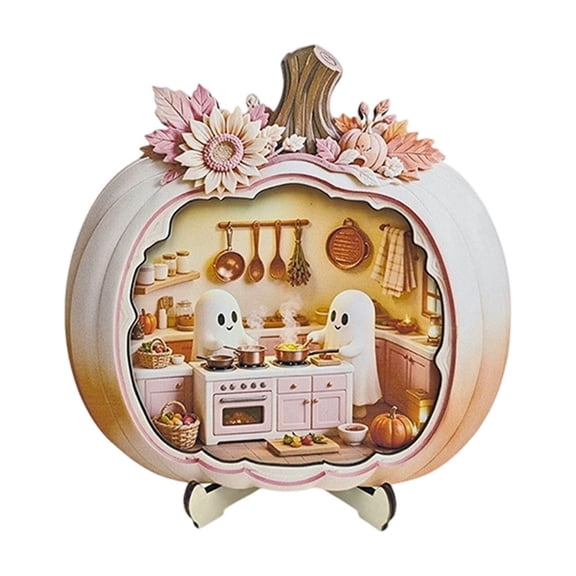 Tepsmf Cute Ghost Pumpkin Mini House Light Ornament Fall Halloween Miniature Scene Decor Pumpkin Dollhouse Desktop Decoration Gift