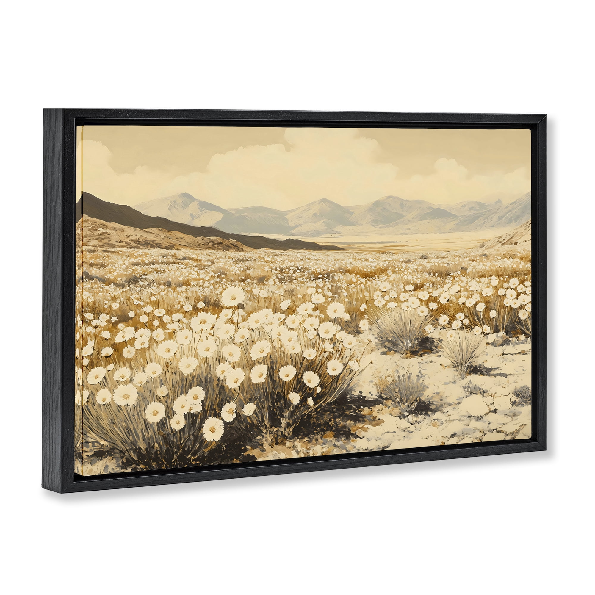 Stupell Industries Desert Wildflowers in Golden Valley Black Framed Floater Canvas Wall Art, design by Franklyn Gregory