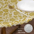thumbnail image 3 of Yelllow Floral Round Tablecloth, Fitted Table Cover with Elastic for 55"-60" Round Tables, Vintage Rustic Plants Flowers Spring Table Cloth Outdoor Indoor Dinning Party Waterproof Tablecloths, 3 of 7