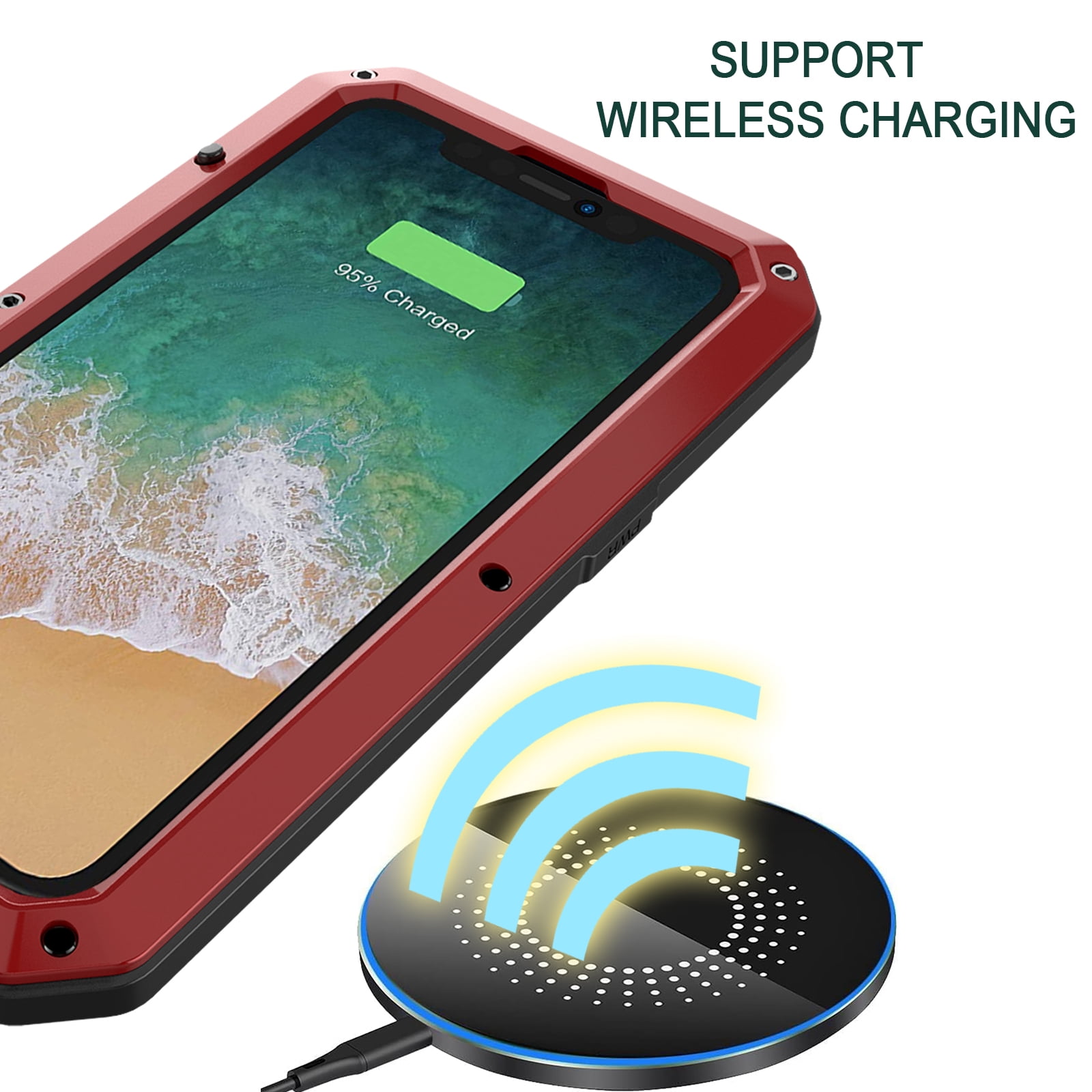 ELEHOLD for iPhone 15 Plus Armor Case, Outdoor Sports 360° Full Body Protective Cover with Tempered Glass Screen Protector Heavy Duty Shockproof Rugged Metal Case for iPhone 15 Plus,  Red