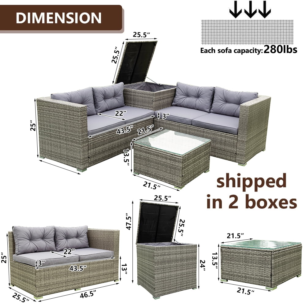 SEGMART 4 Piece Patio Furniture Set, All-Weather Outdoor Sectional Sofa Set, PE Rattan Conversation Set with Storage Box, Table & Cushions, Wicker Furniture Couch Set for Patio Deck Garden