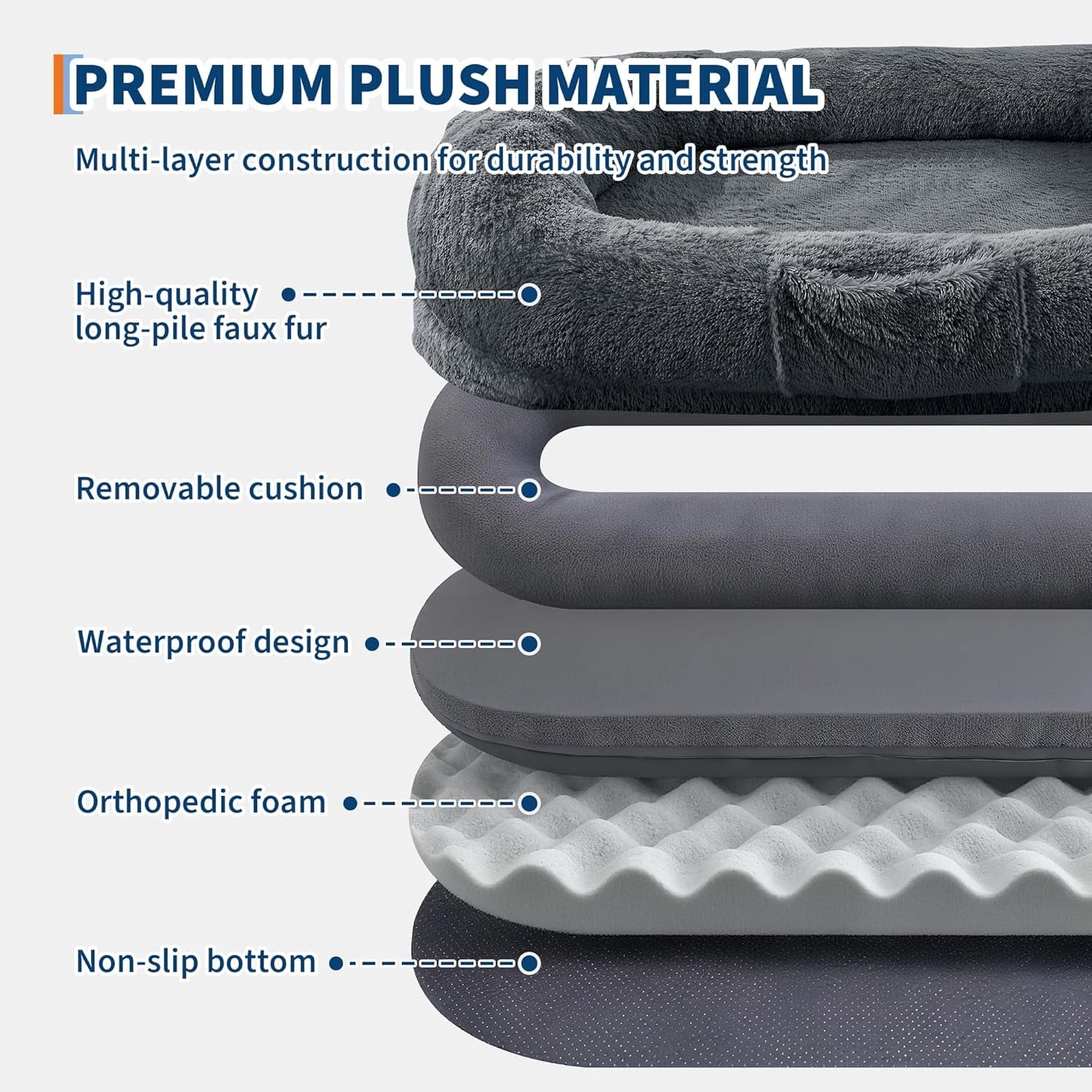 Historyli Human Dog Bed-65 Inch for Adult and Pets-No Assembly Required,Washable Fluffy Faux Fur,Napping Orthopedic Dog Bed with Side Pocket,Strap