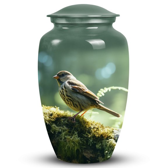 Green Bird Cremation Urn Human Ashes Adult Male & Female- Urns With Birds - Large Urns For Human Ashes Adult Women & Men - Funeral Ashes Container - Human Ashes Urns- Metal Urn (Size -10Inch)