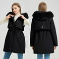 thumbnail image 5 of Parkas Jackets for Women Thicken Warm Faux-fur Tirm Hooded Long Parka Coat with Pockets Winter Puffer Outerwear (L, Black), 5 of 7