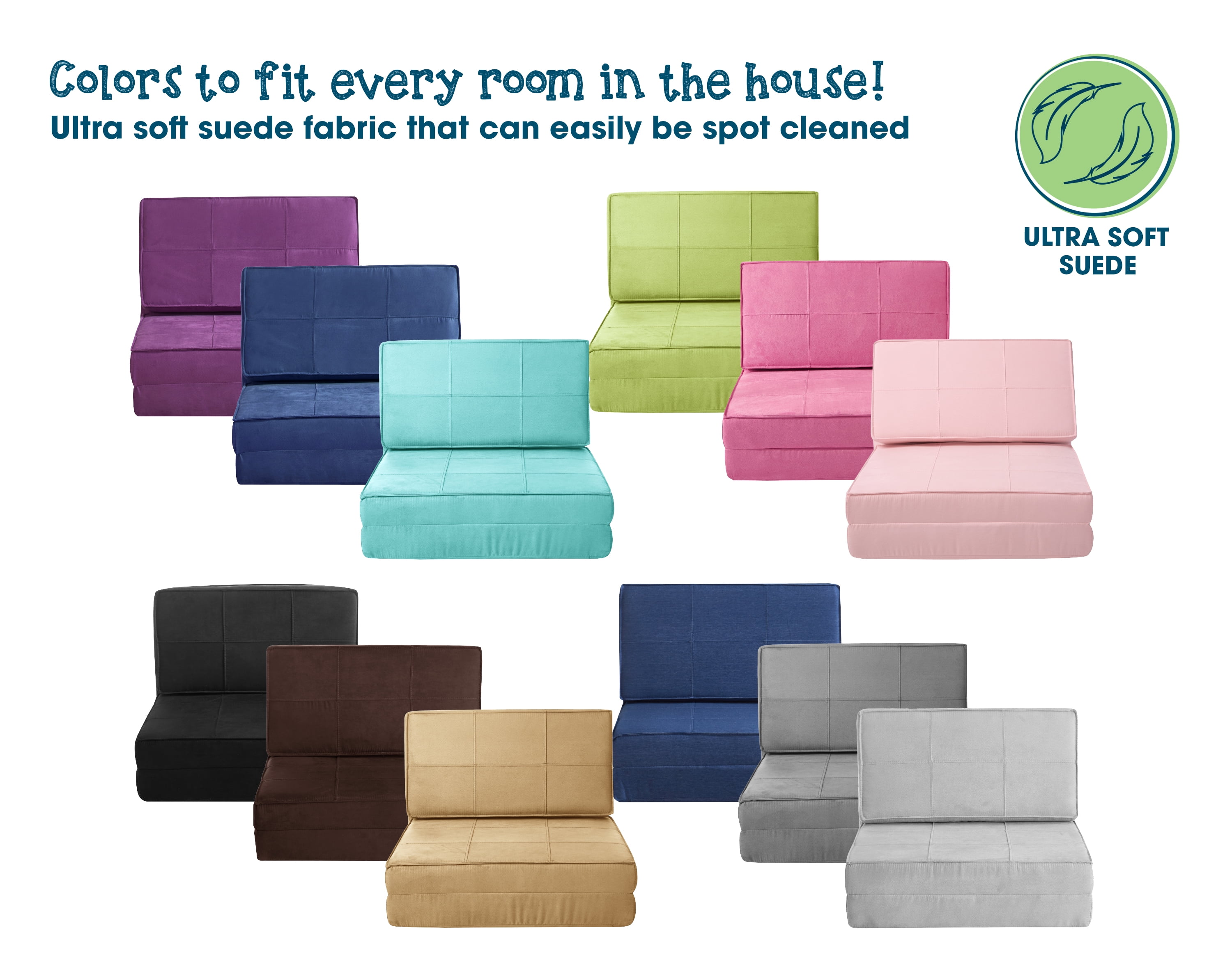 Your Zone Ultra Soft Suede 3 Position Convertible Flip Lounge