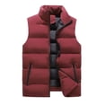 thumbnail image 4 of TKKCS Mens Stand Collar Puffer Vest Jacket- Sleeveless Quilted Full Zip Winter Warm Padded Waistcoat with Zipper Pockets Red Size 2XL, 4 of 5