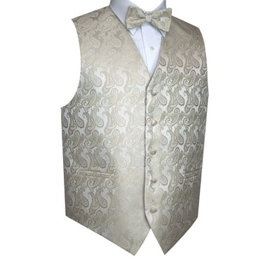 Men's Formal, Prom, Wedding, Tuxedo Vest, Bow-Tie & Hankie Set in Champagne Paisley