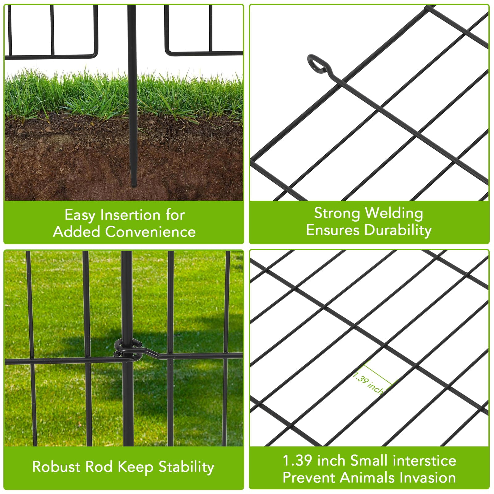 Garden Fencing Animal Barrier, Dog Fence Outdoor for Yard, Rustproof No Dig Decorative Tall Garden Fence Metal Wire Panel Border Patio Rabbit Ground Stakes Fencing, 10/15 Panels