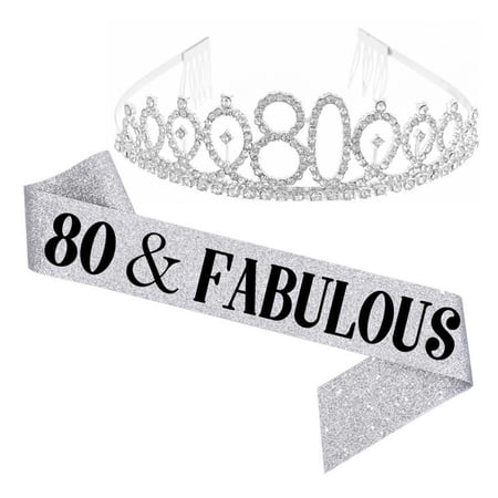 80th Birthday Sash and Crown hair band for Women 80th Birthday Gifts for 80 Celebration Multicolor – silver
