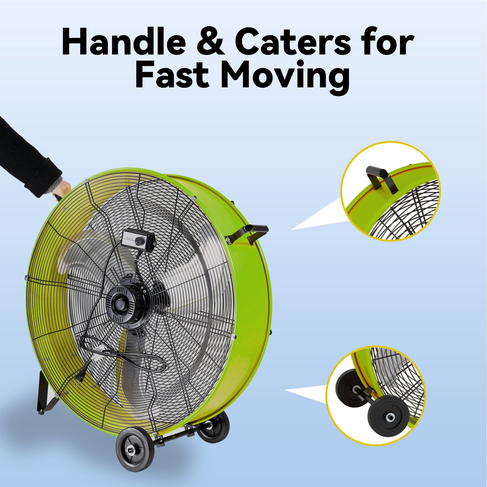 30 inch Drum Fan Pro - 3 Speed 14000 CFM High Velocity Floor Drum Fan with Handle Caster for Commercial, Warehouse, Covered Patio, Shop, Garage, Barn