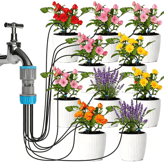 Damkogic 10 Head Drip Irrigation System, Automatic Garden Watering Kit with Adjustable Drip Fittings – Durable Drip System for Flower, Potted Plants, Vegetable, Greenhouse