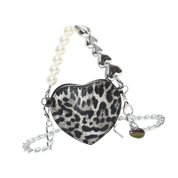 ROZYARD Stylish Leopard Heart Crossbody Bag for Women with Chain Design Shoulder Bags