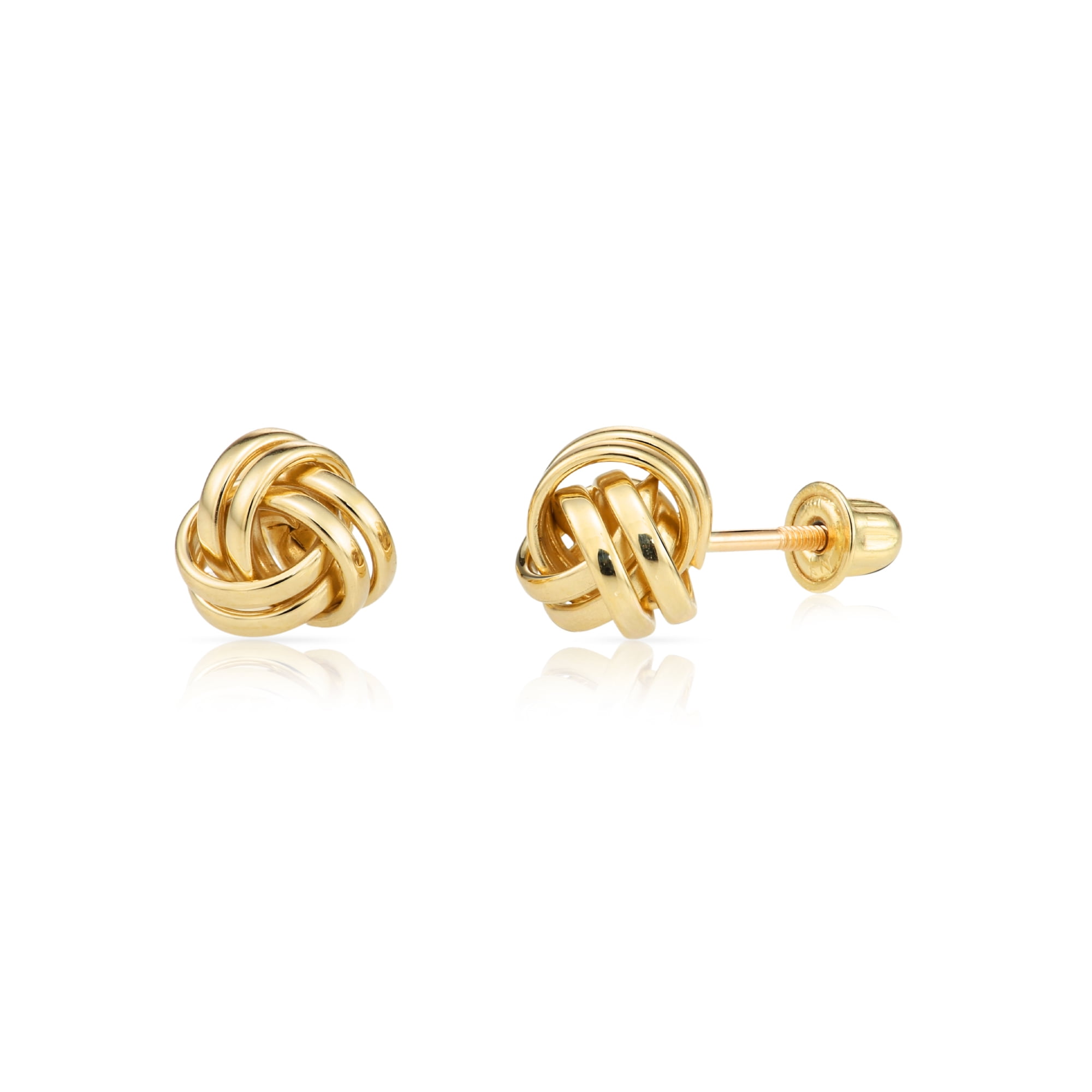 Tilo Jewelry 14K Yellow Gold Classic Polished love Knot Stud Post Earrings with Secure Screw-Backs | 7MM | Women & Unisex