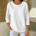 thumbnail image 4 of Naotn 3/4 Sleeve Shirts for Women Summer Casual Solid Color Crew Neck Tops Fall Fashion Loose Holiday Blouses, 4 of 7