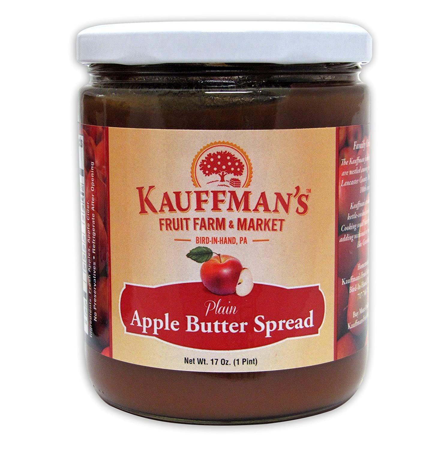 Kauffman's Homemade Plain Apple Butter, No Sugar Added, 17 Oz. Jar