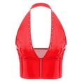 thumbnail image 3 of TSSOE Womens Glossy Leather Crop Tops Deep V Neck Punk Rivets Front Zip Tank Top Bodycon Vest Red M, 3 of 5