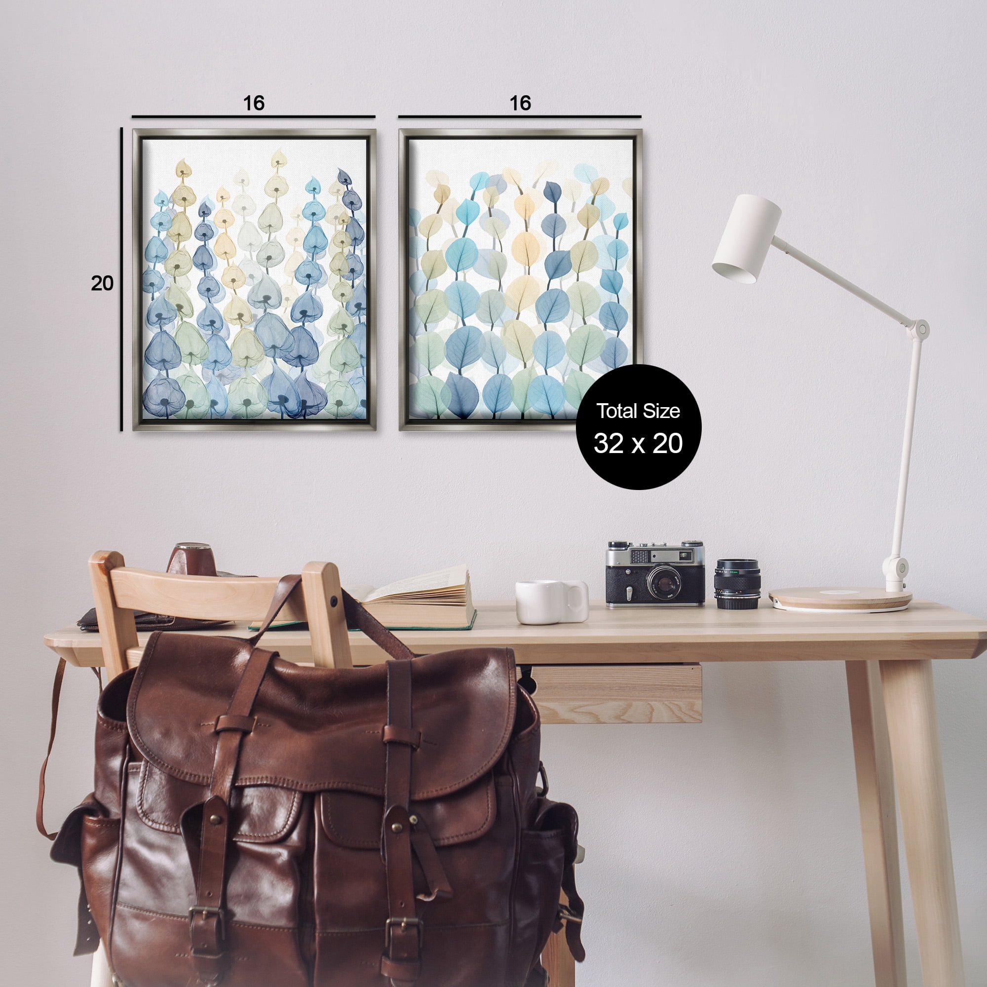 Stupell Industries Seaweed & Ocean Plants Pattern Abstract Painting Gray Floater Framed Canvas Art Print Wall Art, 17 x 21, Set of 2