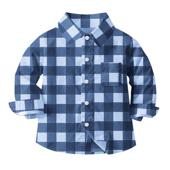 Odeerbi Toddler Boys Plaid Shirt Long Sleeve School Uniform Shirts with Pocket