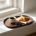 thumbnail image 5 of Linnome Faux Walnut Wood Tray Reusable Plastic Rectangular Tray 3 Sizes Breakfast Fruit Coffee Tea Dessert Kitchen Patio Outdoor Decor, 5 of 6