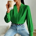 thumbnail image 7 of TKLPEHG Womens Tops Dressy Casual V Neck Elegant Shirts Lightweight Leisure Comfy Long Sleeve Classic Solid Color Loose Fashion Blouses (Green,XL), 7 of 7