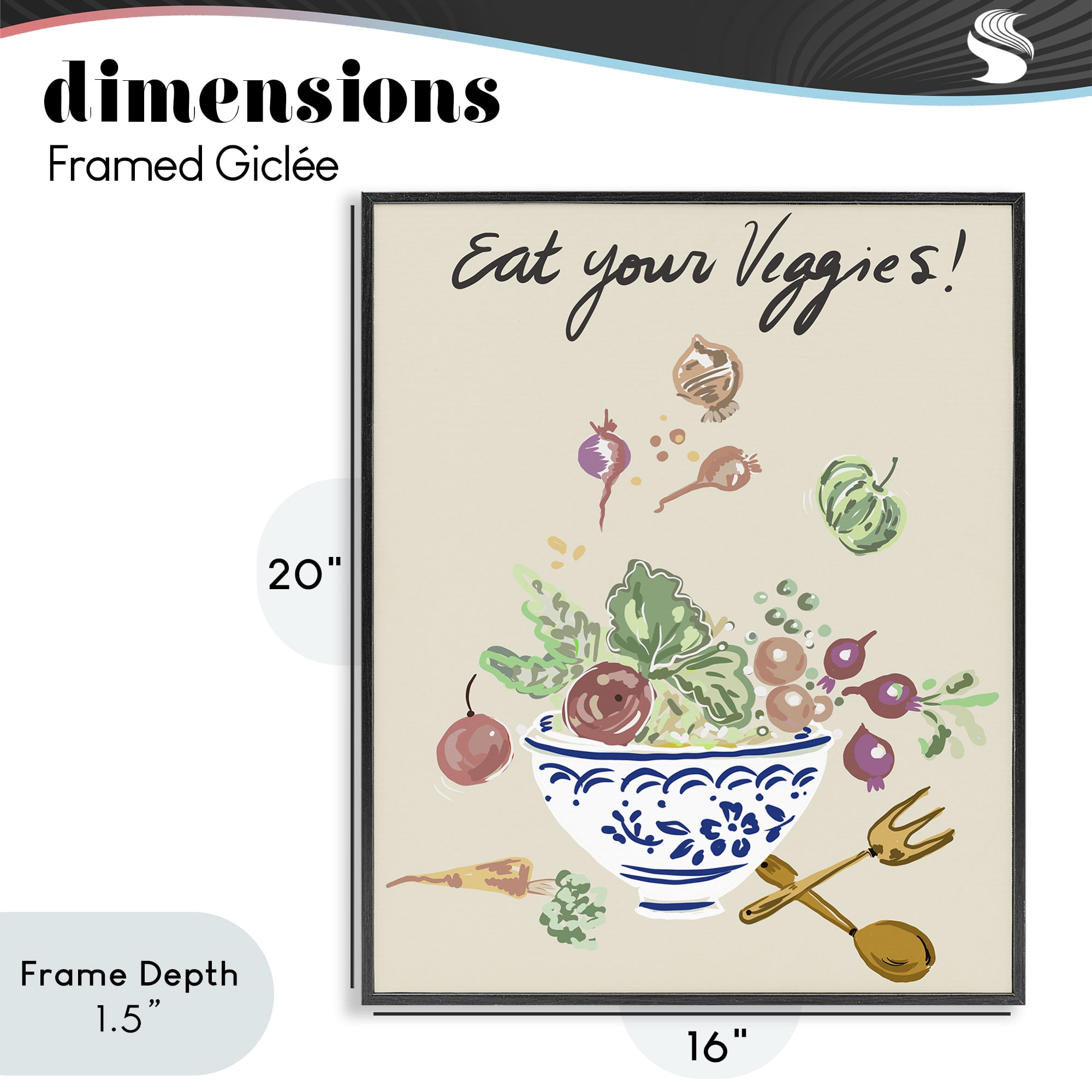 Stupell Industries Eat Your Veggies Bowl Black Framed Giclee Art, design by Ani Del Sol