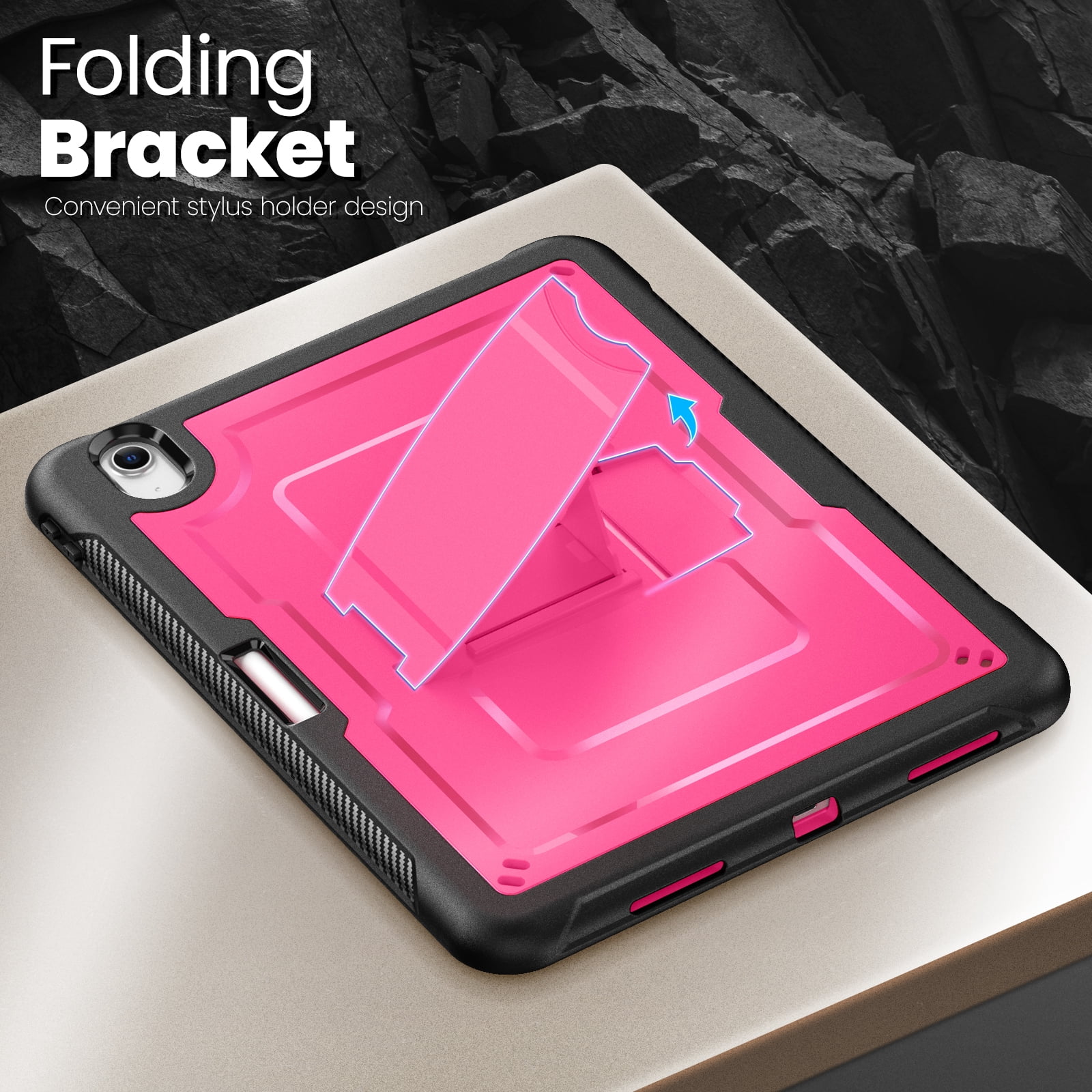 ELEHOLD Rugged Case with Pencil Holder For iPad Air 11-inch M3 (2025) / M2 (2024), Built-in Kickstand Double-Layer Protection Full-Body Shockproof Cover For Apple iPad Air 11 (2025/2024),Rose