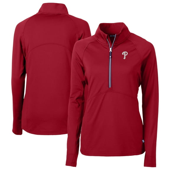 Women's Cutter & Buck Red Philadelphia Phillies  DryTec Adapt Eco Knit Stretch Recycled Raglan Half-Zip Top