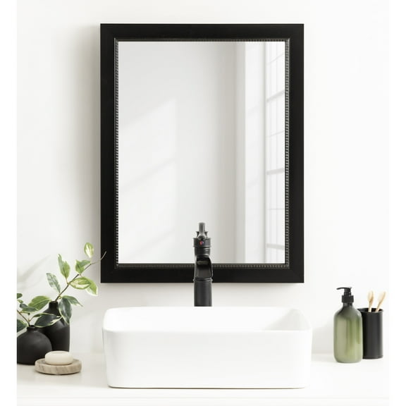 Kate and Laurel Monetta Traditional Framed Bathroom Vanity Mirror, 22 x 28, Black, Rectangular Textured Bathroom Mirror for Over Sink or for Use as Entryway or Living Room Decor