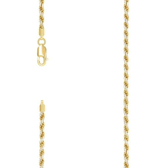 925 Sterling Silver Solid Rope Chain Two Tone 3mm Necklace 16 Inch Chain Necklace for Women and Men