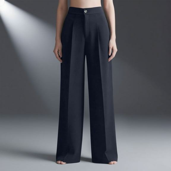 ClodeEU Women Wide Leg Pants，High Waisted Straight Leg Business Work Pants ,Casual Button Down Trousers Black,Womens Plus L