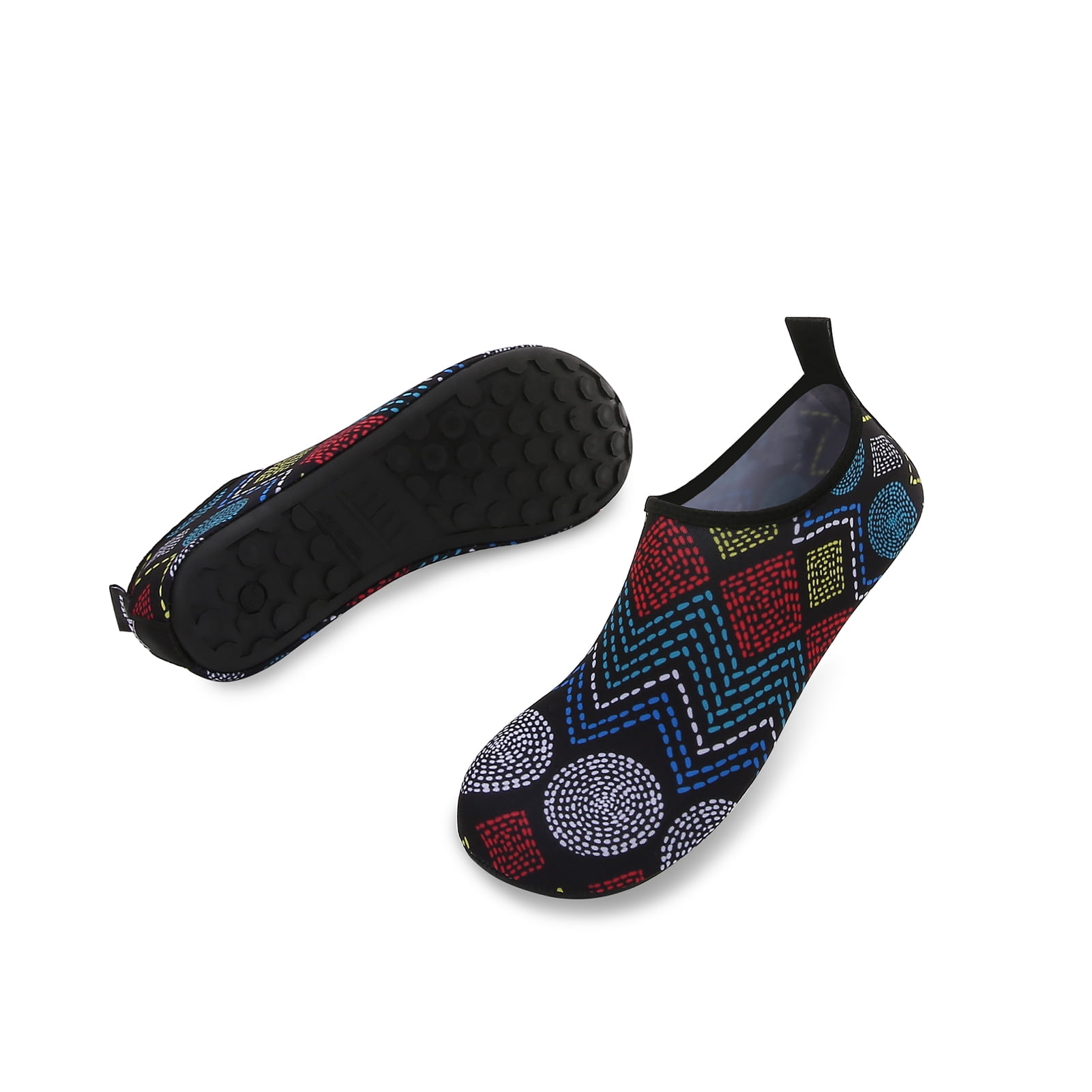Men and Women a Slip On Barefoot Quick-Dry Beach Aqua Yoga Water Shoes (Geometric/Black, 13-14 Women/10.5-11 Men)