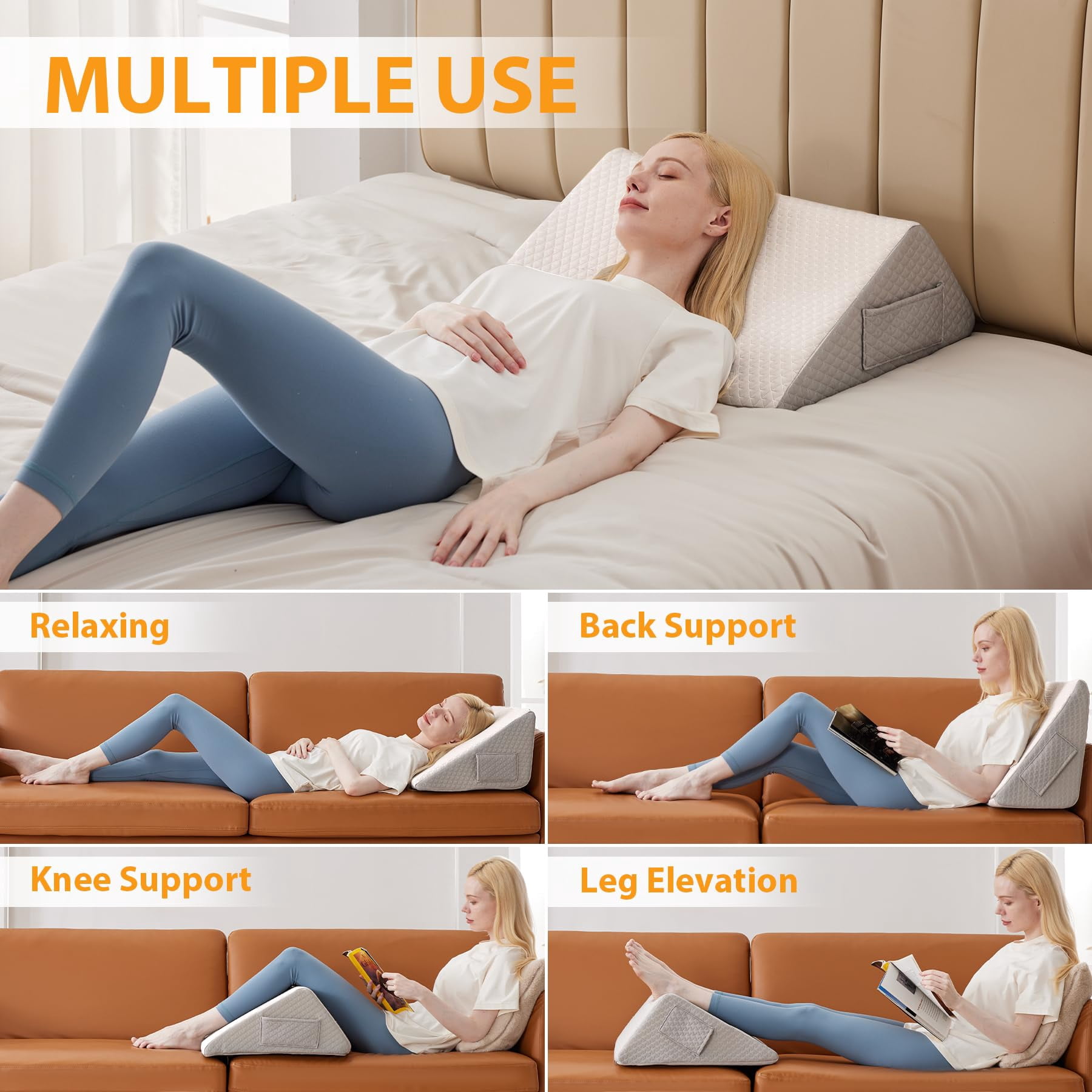 Pillow For Sleeping  8" Wedge To Elevate Leg Triangle Elevation Pillows After White/grey