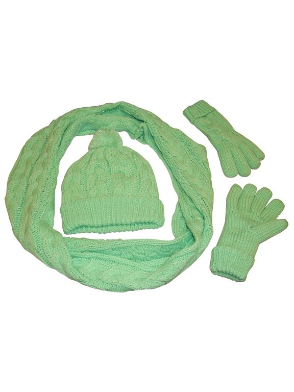 N'Ice Caps Womens Ladies Fleece Lined Knit 3 Piece Hat Scarf Glove Winter Set