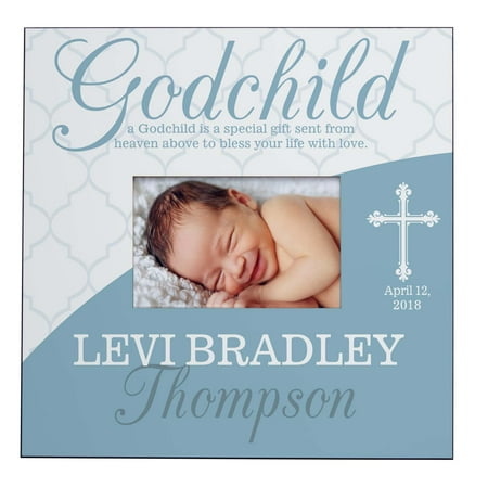 Godchild Gift - Personalized Blessings From Above Godchild Frame, Blue, Available in Blue or Pink