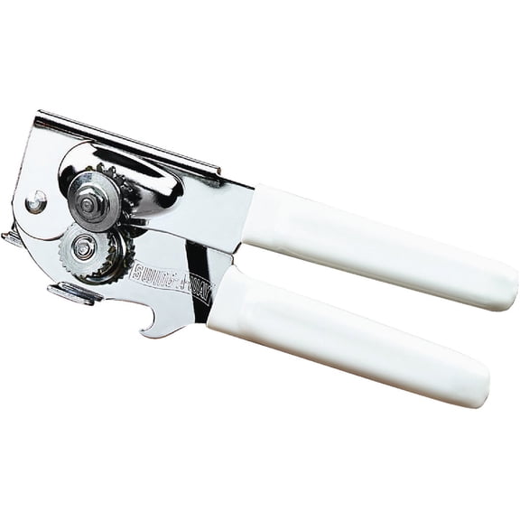 Swing-A-Way 8.6" Portable Can Opener with Sharp Blade, Manual Handheld, 2-in-1 Can & Bottle Opener, Made of Steel, Easy Turn Knob, Kitchen Essential for Cans, Bottles & Jars - 2-Pack (White & Black)