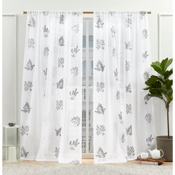 Nicole Miller New York Mabel Sheer Rod Pocket Curtain Panels, 54"x108", Grey, Set of 2