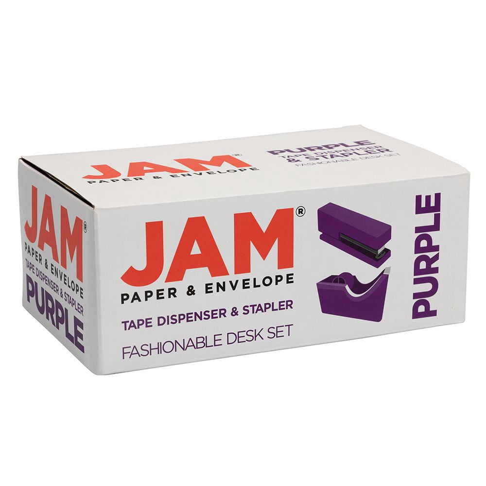JAM Paper Office & Desk Set, Purple, 1 Stapler & 1 Tape Dispenser, 2 Pack
