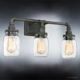 thumbnail image 3 of Urban Ambiance Luxury Industrial Bathroom Vanity Light, Medium Size: 11"H x 21.5"W, with Provincial Elements, Aged Pipe Design, Antique Black Finish and Clear Mason Jar, UQL2662, 3 of 8