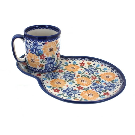 Blue Rose Polish Pottery Butterfly Breakfast Plate with Mug