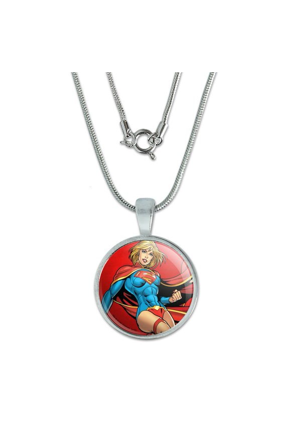 Superman Supergirl Character 0.75" Pendant with Sterling Silver Plated Chain