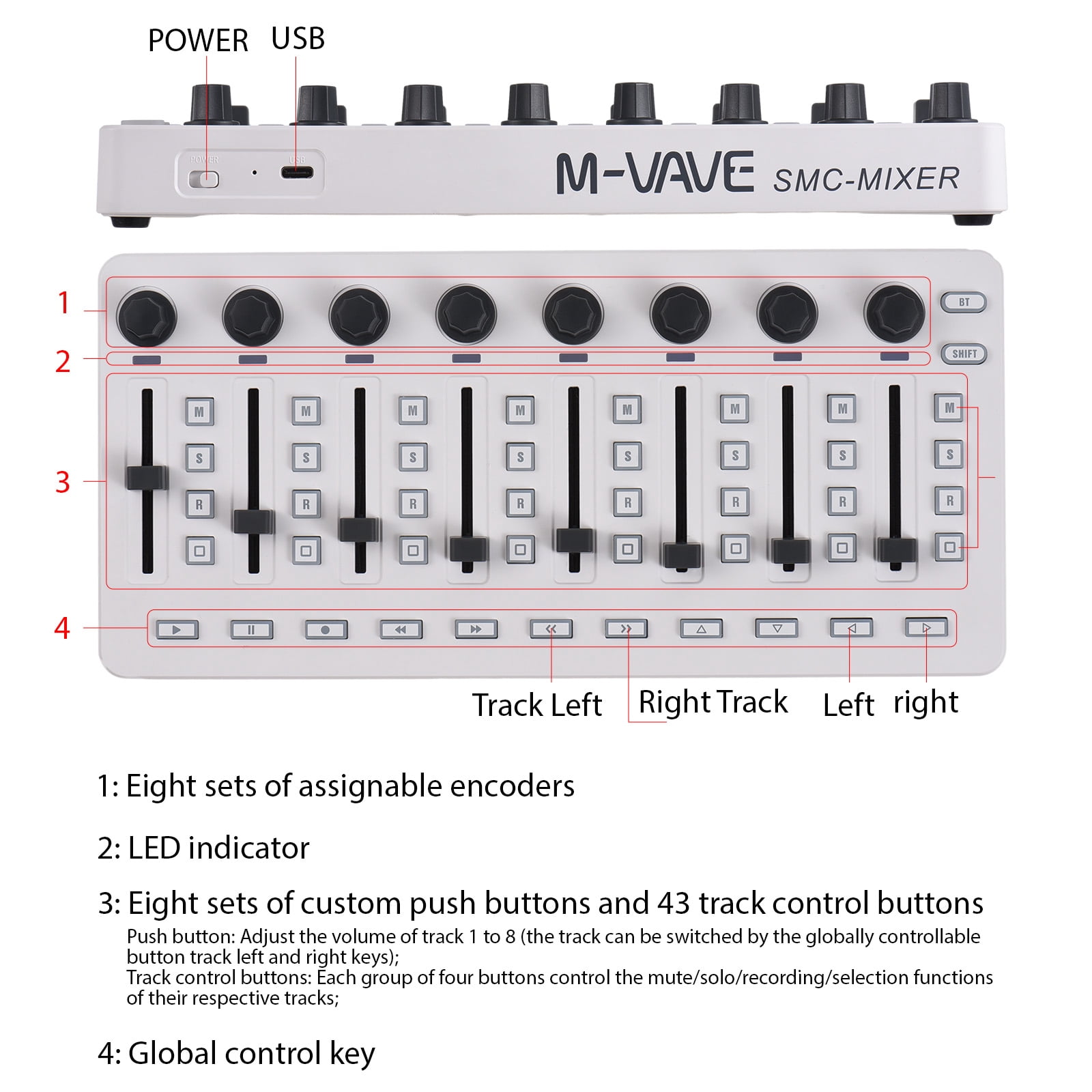 M-VAVE Wireless MIDI Keyboard Mixer with 8 Assignable Control Actuators