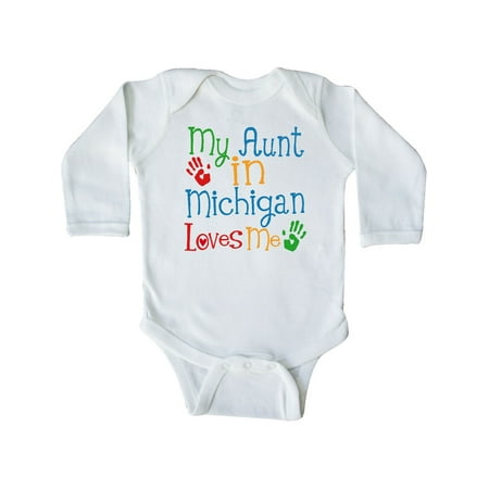 

Inktastic My Aunt in Michigan Loves Me Gift Baby Boy or Baby Girl Long Sleeve Bodysuit