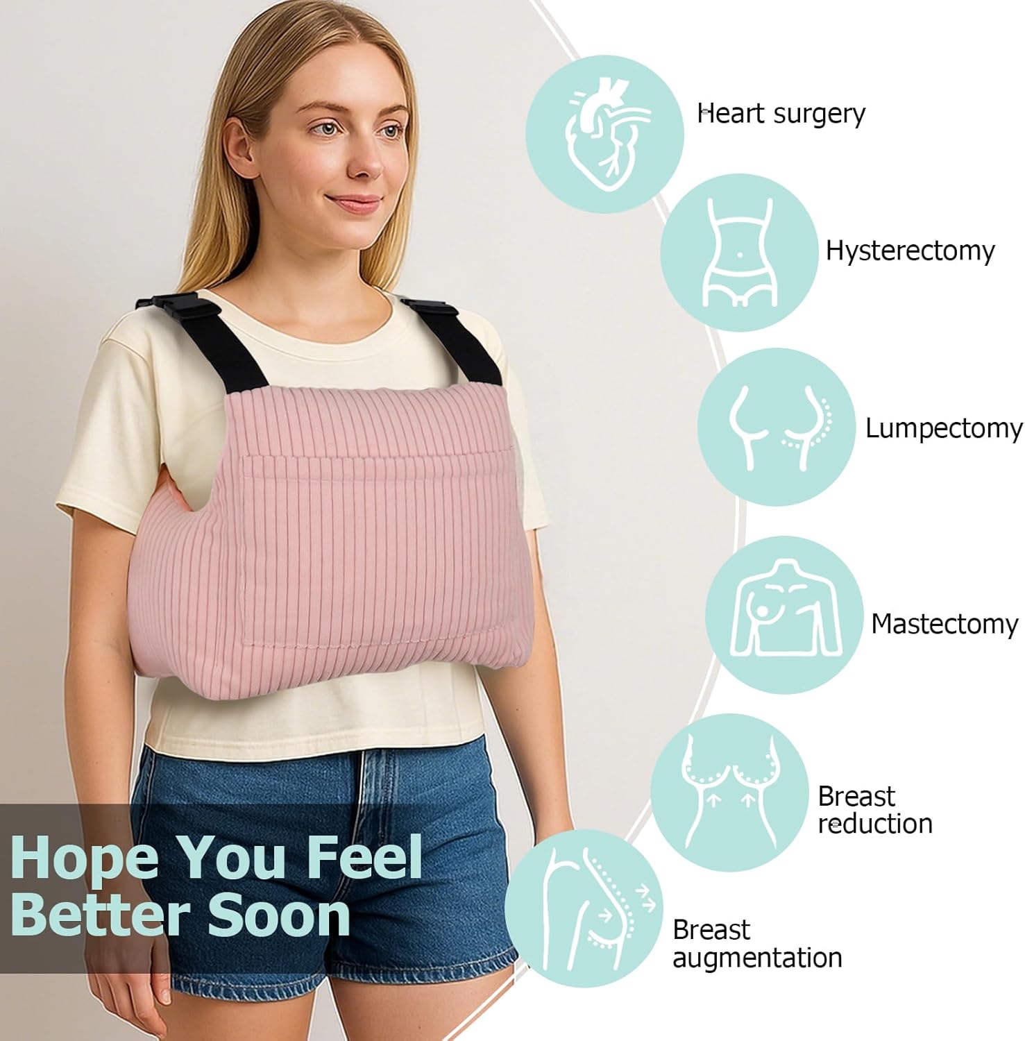 RoamReady Mastectomy Recovery Pillow, Post Surgery Hysterectomy Must Haves for Women Recovery Rest, Pink