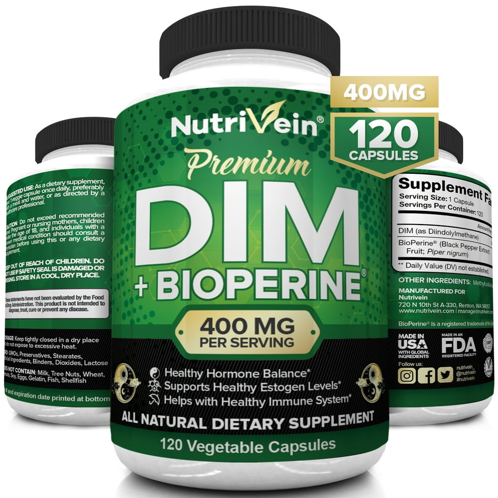 Nutrivein DIM Supplement 400mg Diindolylmethane Plus Bioperine Maintain Hormone Balance with